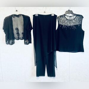 Formal Ladies Three Piece Embellished Sheer Top & Jacket Pants w/ Overskirt PL
